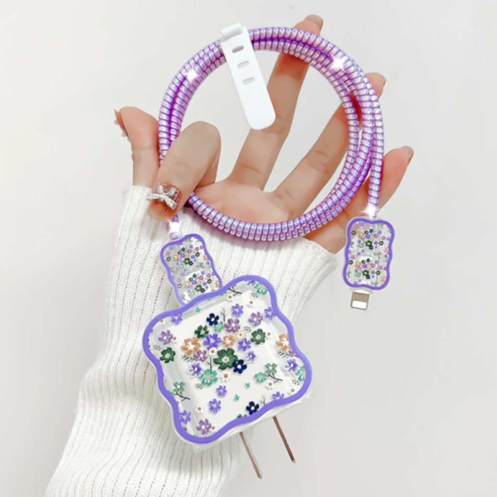 Purple Flowers iPhone Charger Cable Protector P27